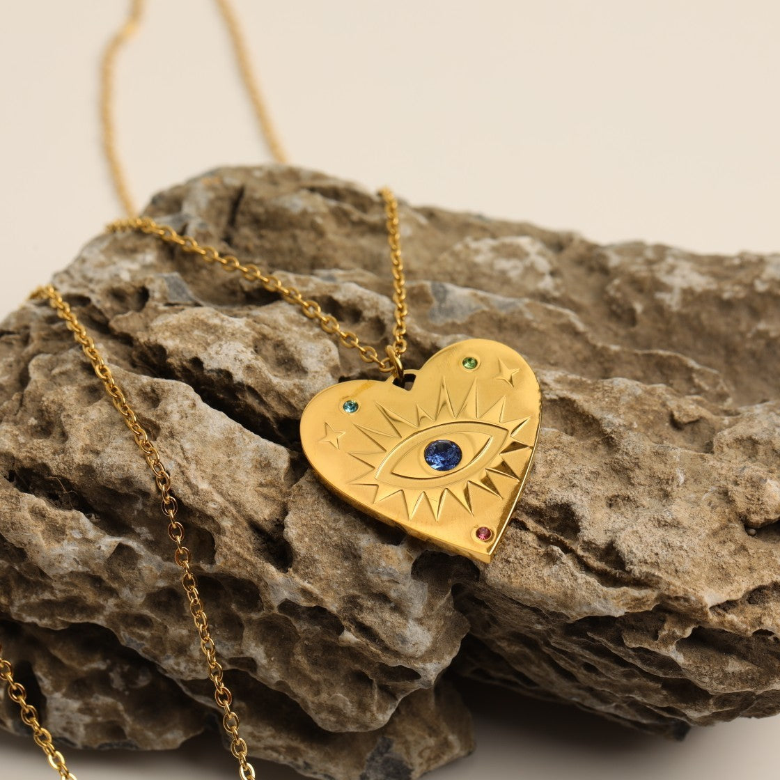 Gold Heart Demon Eye Necklace
