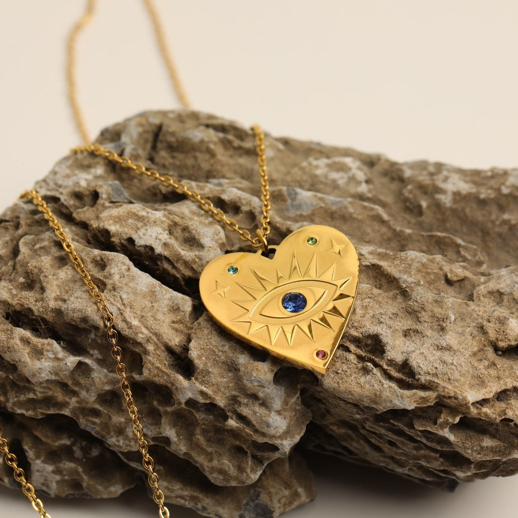 Gold Heart Demon Eye Necklace